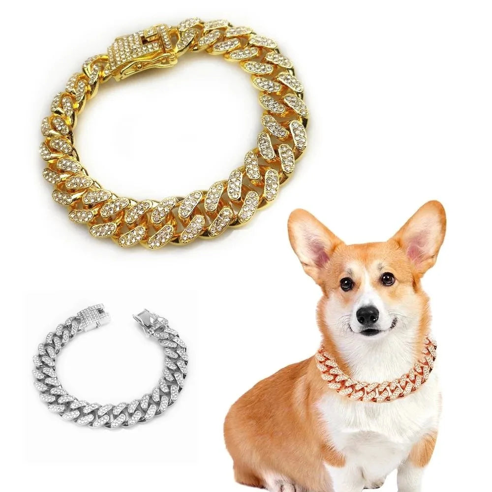 Rhinestone Metal Dog Chain Collar